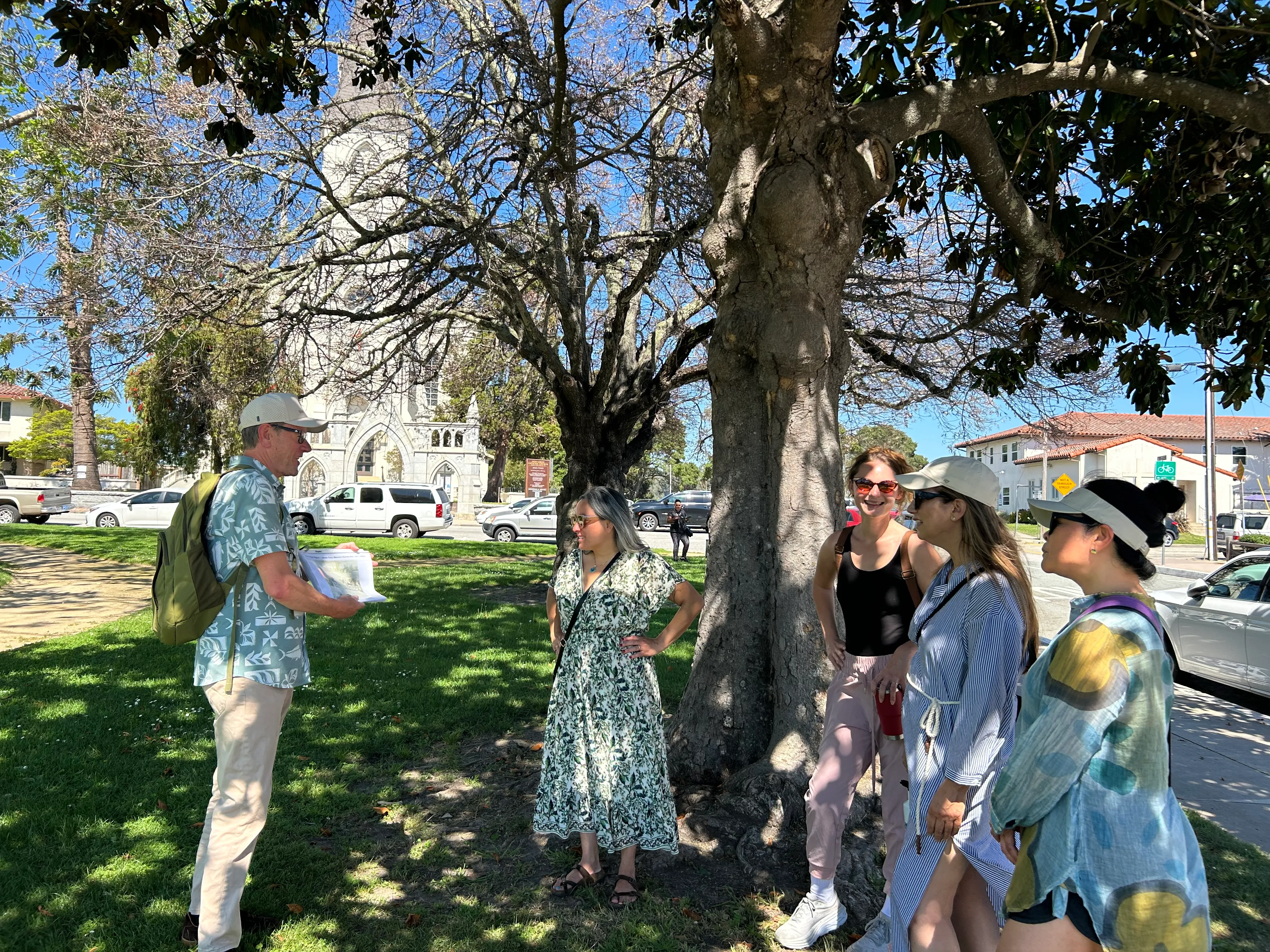 Matt with a tour group near the Town Clock in Santa Cruz